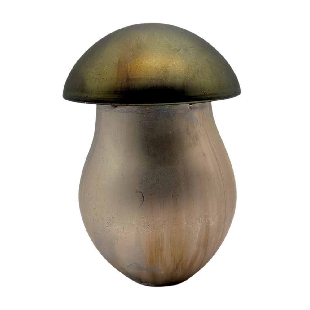 Anthropologie Mushroom Candle Woody Leather & Leaves Glass Green Silver 4x6 inch - Picture 2 of 12